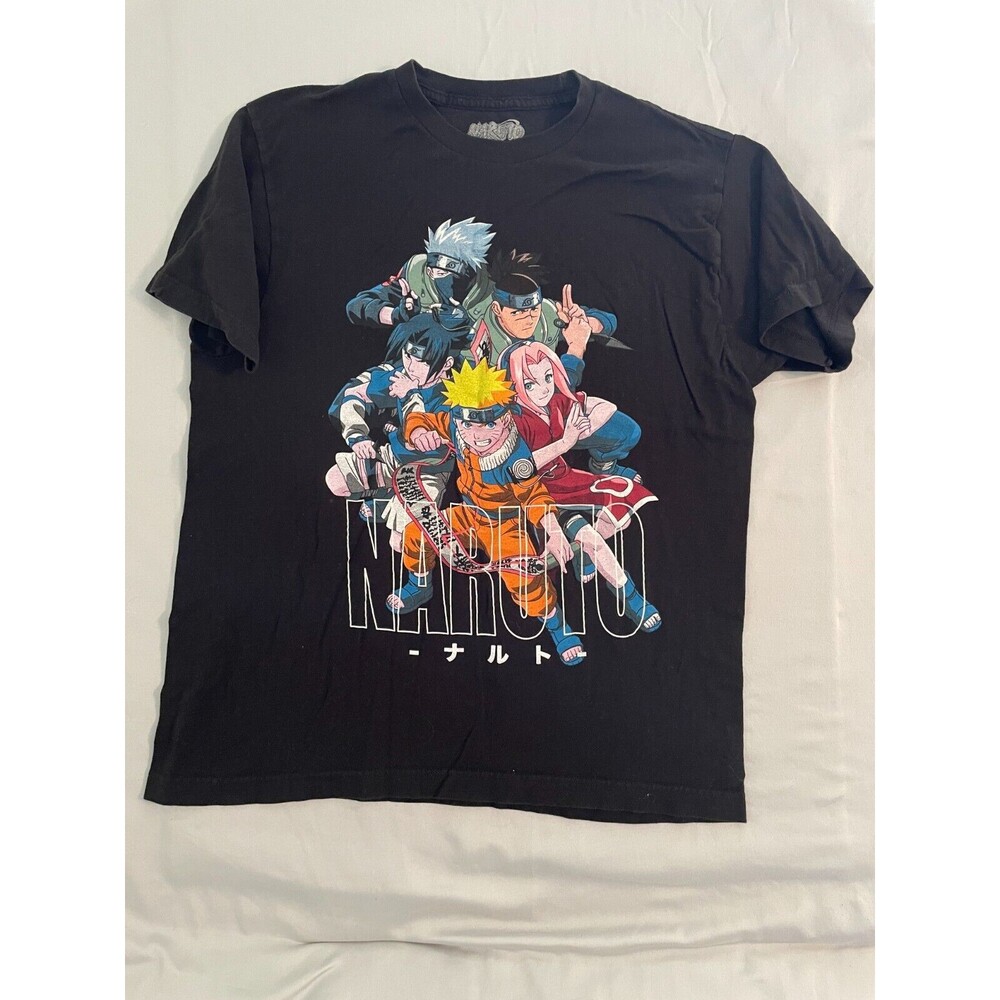Naruto T SHirt Men Sz L Black Graphic 2002 Masashi Kishimoto Viz Media Y2K